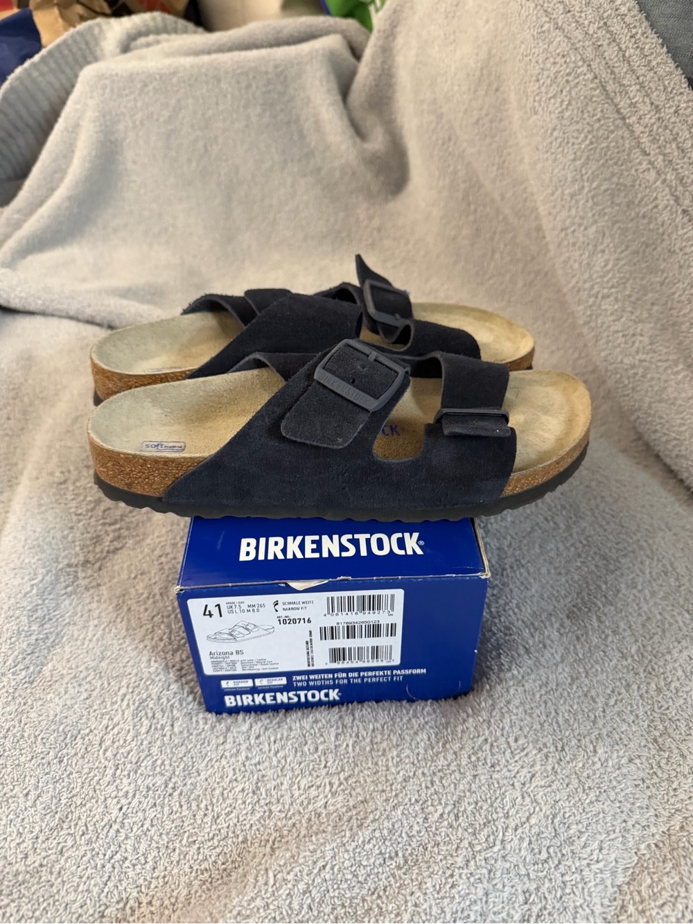 Birkenstock Arizona Suede Two-Strap Sandals in Black Blue Midnight